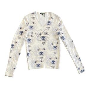 Tricotto Sz S Eyelash Knit Beaded Dog Themed Soft Stretchy Sweater